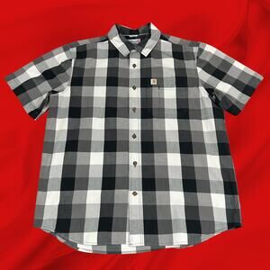 Carhartt Men's Large Button Up Work Shirt SS 100% Cotton Plaid Black Tan